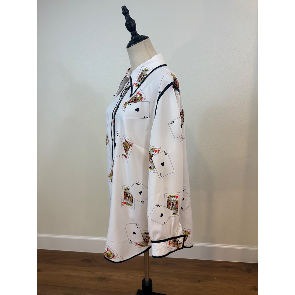 Vtg 70s 80s Miss James Button Down Shirt Womens 4 Playing Card Novelty Las Vagas - Picture 3 of 7